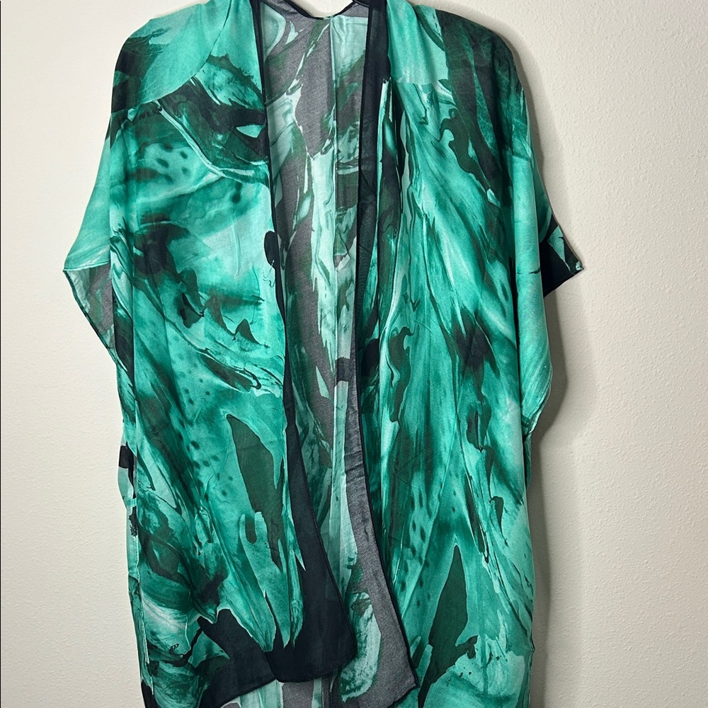 Green Marble Print Kimono Cardigan